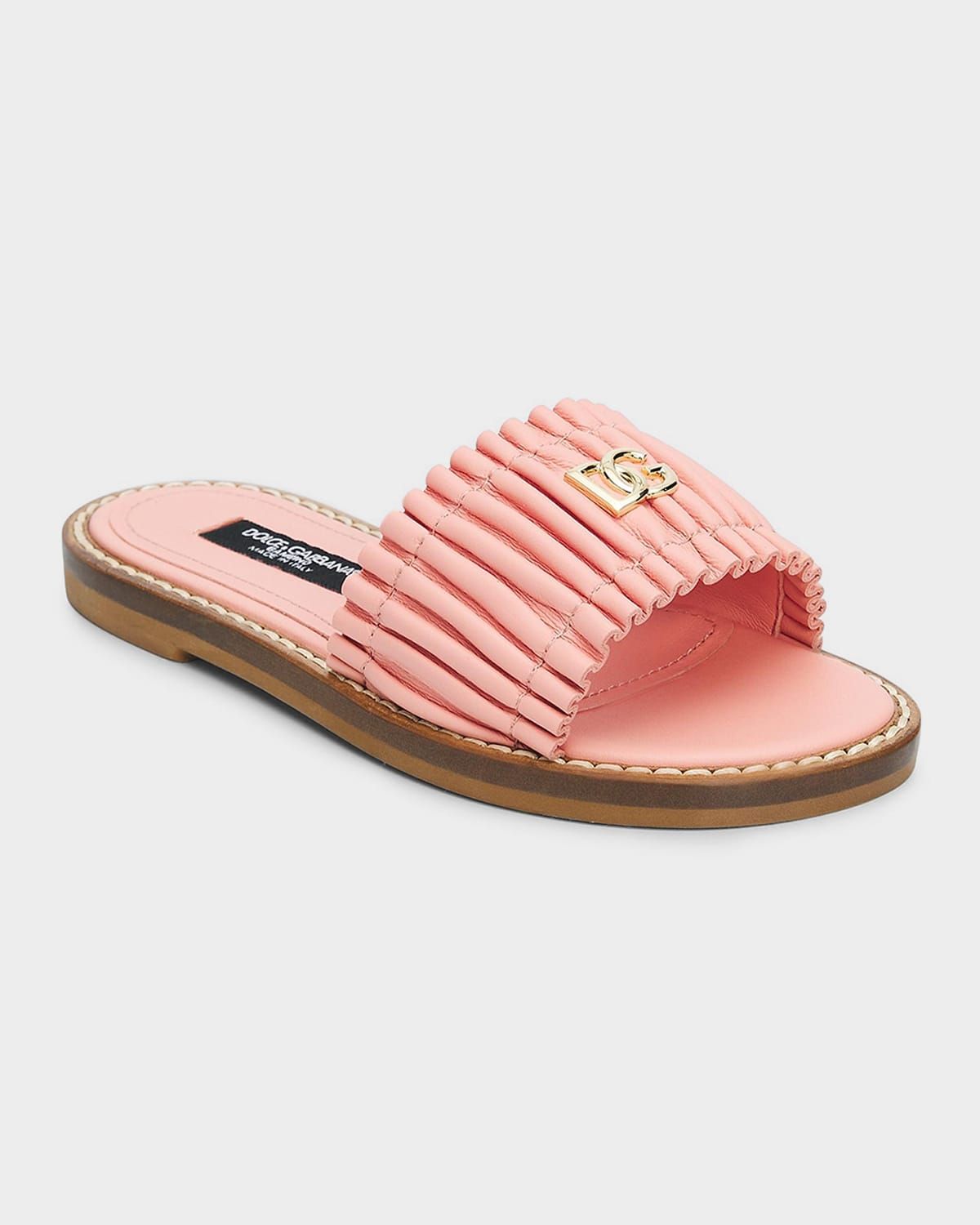 Girl & apos;s Nappa Leather Flat Slide Sandals, Toddler/Kids