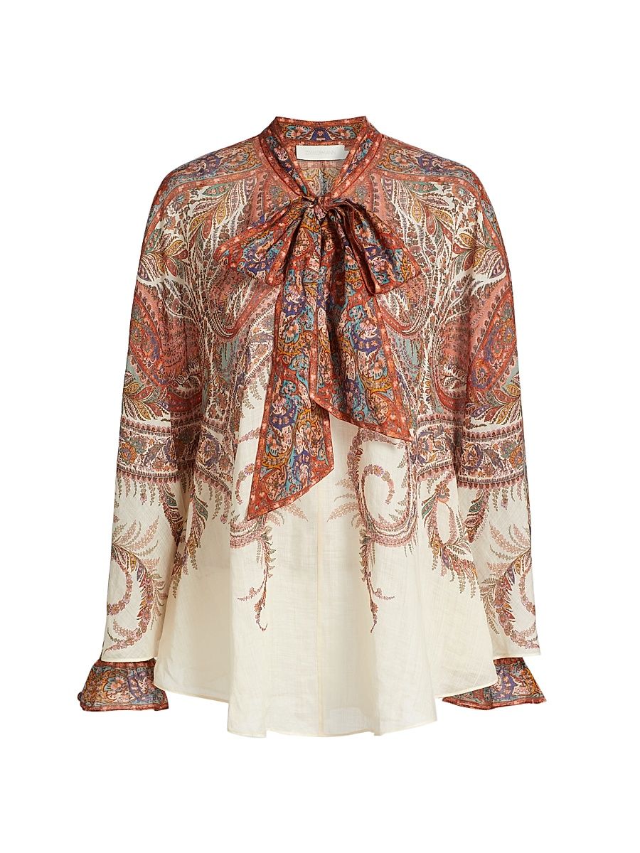 Women's Rhiannon Tie-Neck Blouse - Cream Paisley - Size 6