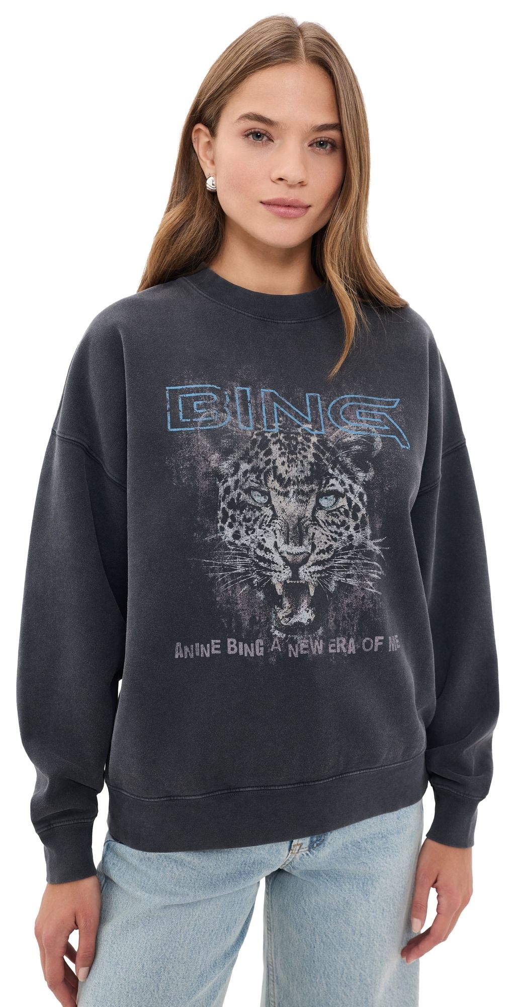 ANINE BING Miles Leopard Muse Sweatshirt Washed Black S