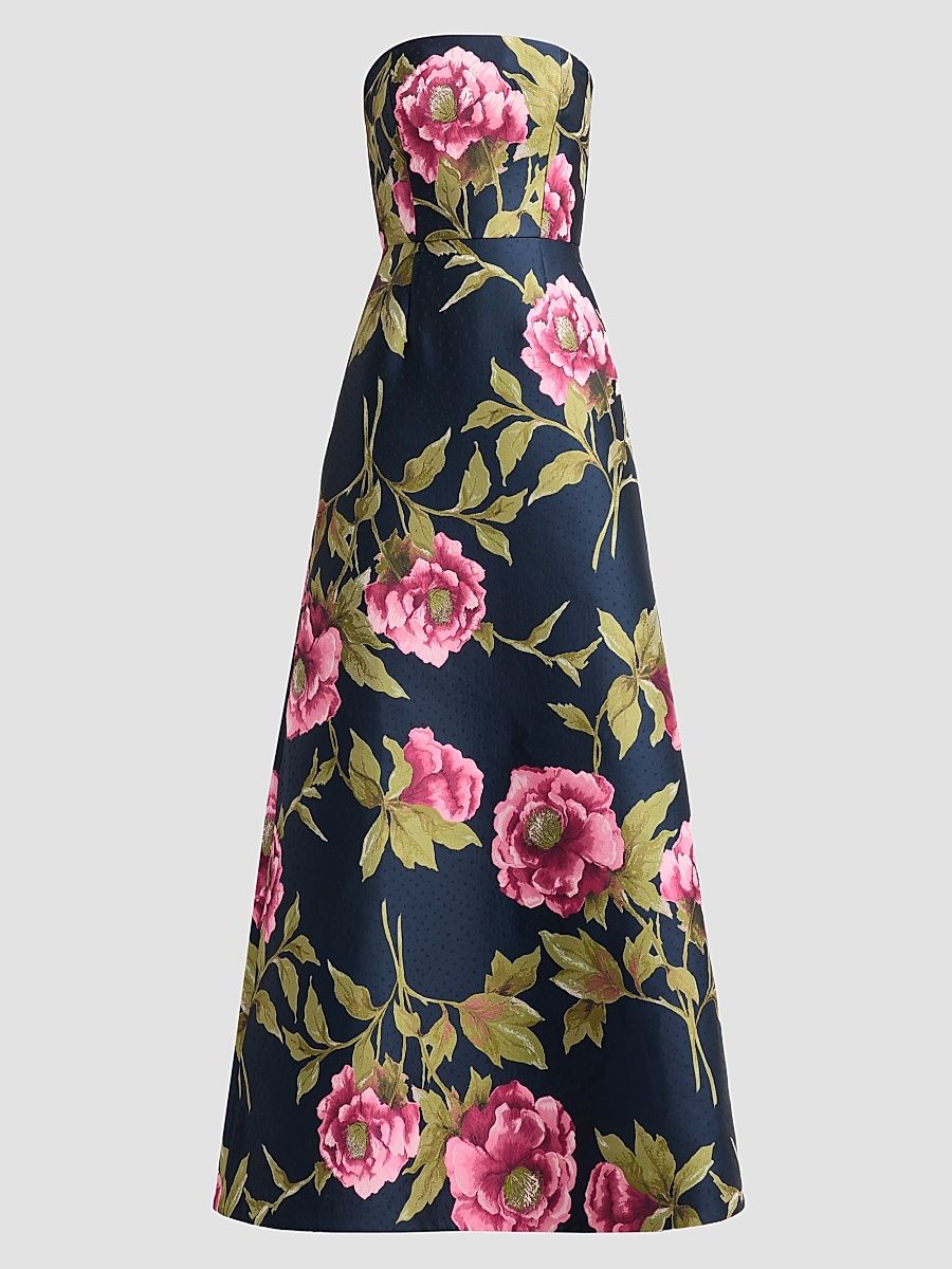 Women's Floral Strapless A-Line Gown - Midnight Multi - Size 10