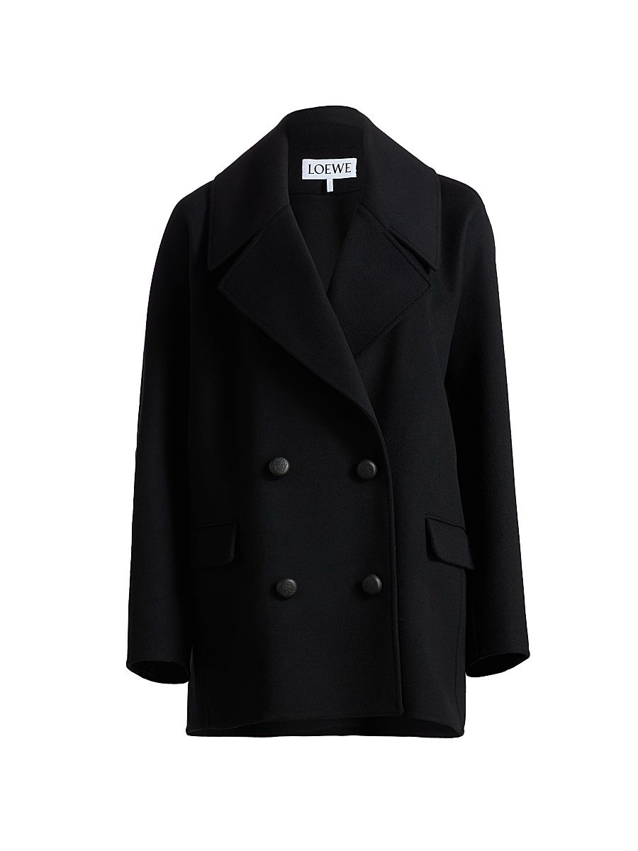 Women's Oversized Double-Breasted Wool Coat - Black - Size 10
