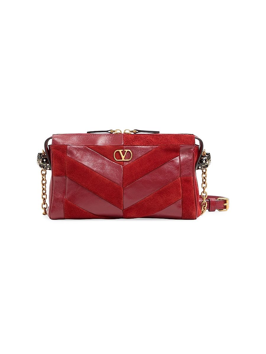 Women's Panthea Small Shoulder Bag in Suede and Nappa - Red