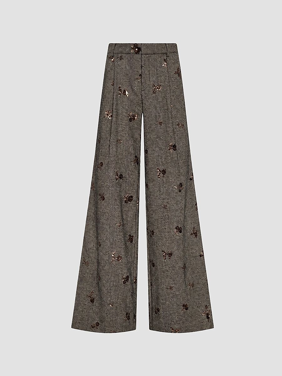 L'AGENCE Women's Allanah Sequined Herringbone Trousers - Beige Black Gold - Size 2