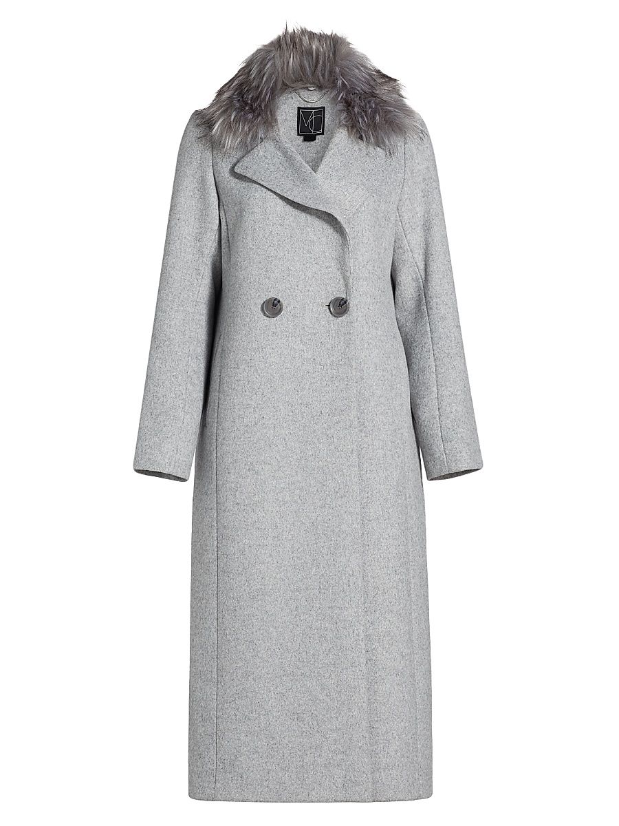 Women's Madison Faux Fur-Collar Maxi Wool Coat - Gray - Size XL