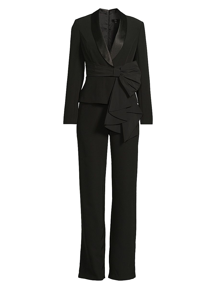 Women's Draped Stretch-Crepe Tuxedo-Style Jumpsuit - Black - Size 14
