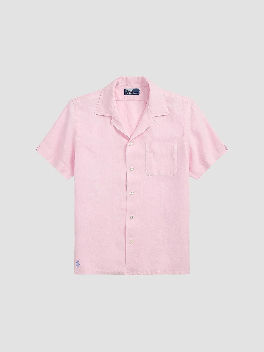 Polo Ralph Lauren Men's Classic-Fit Slub Linen Camp Shirt - Carmel Pink - Size Large