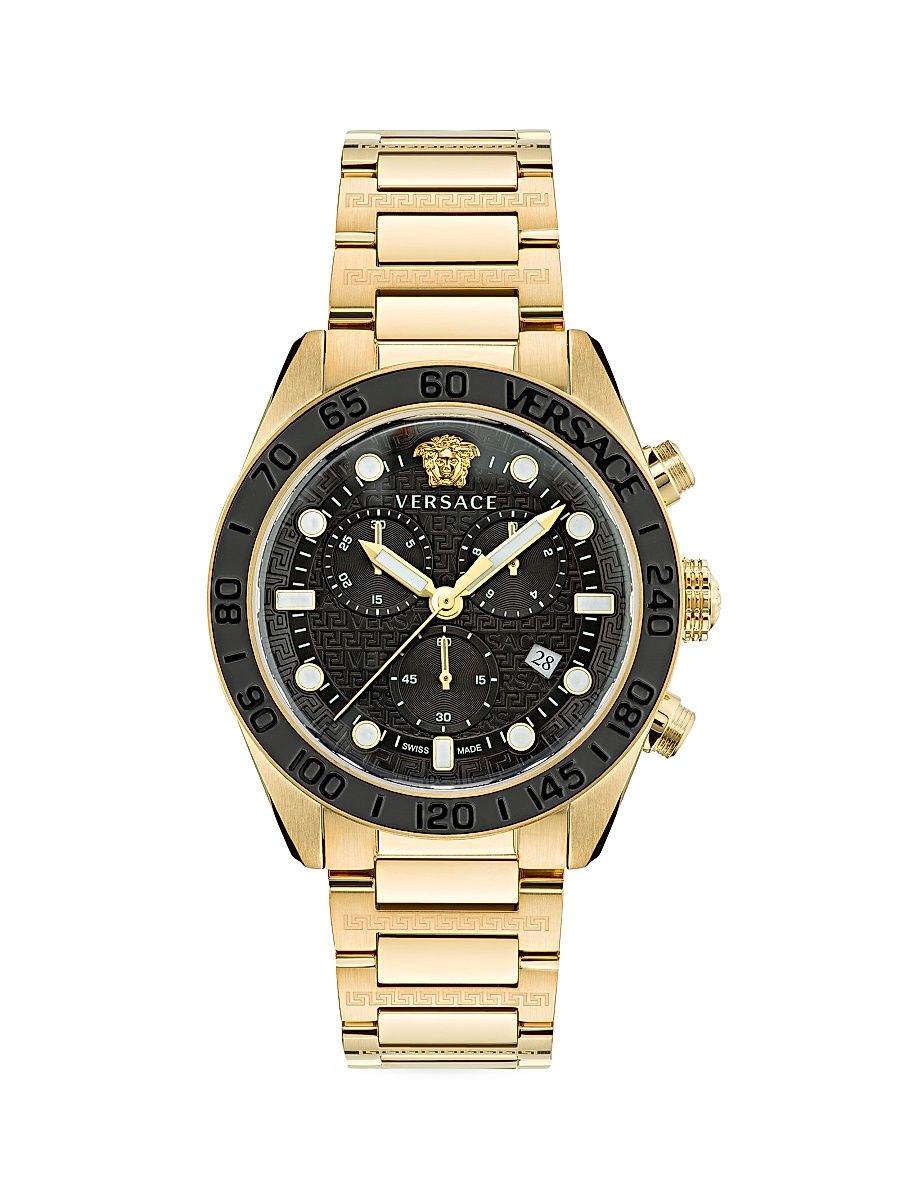 Men's Greca Dome Chrono IP Yellow Gold Bracelet Watch - Gold Black