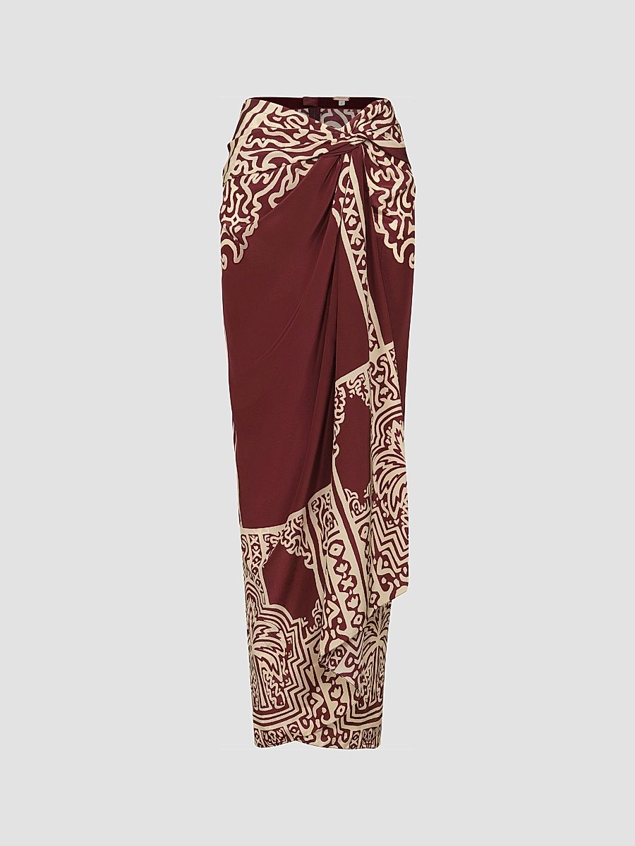 Women's Geometry Of The Saddle Silk Crepe De Chine Ankle-Length Skirt - Wine Ecru - Size 0