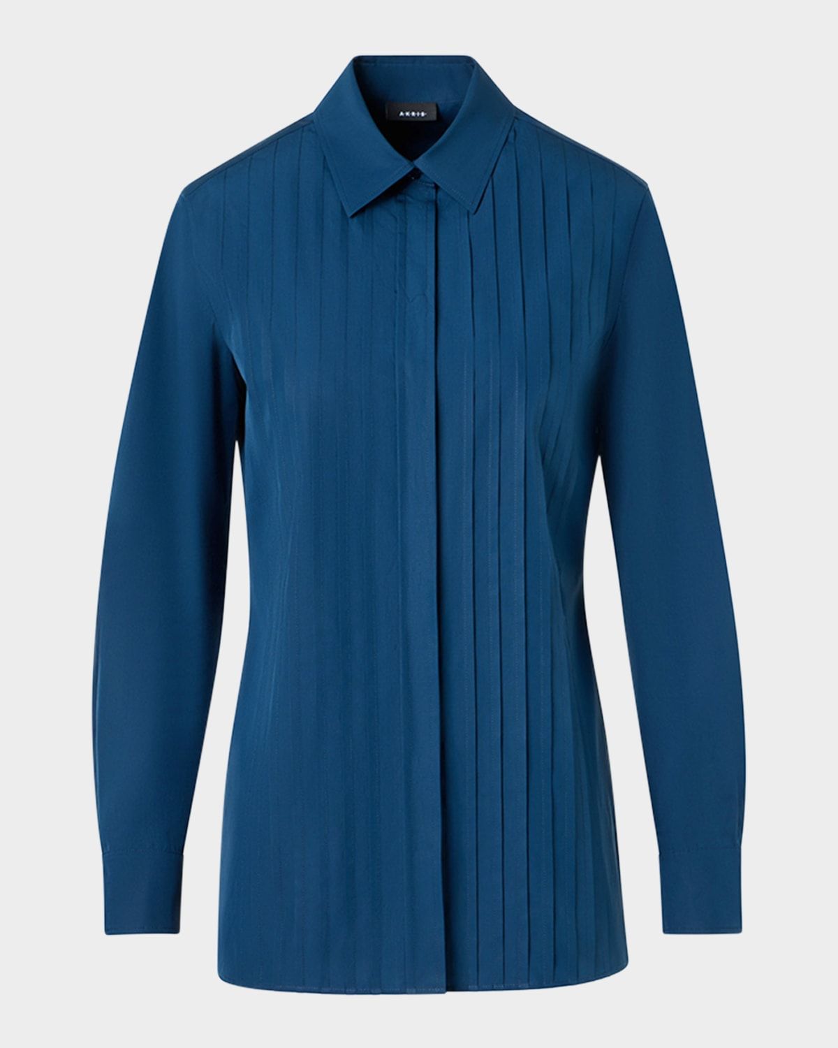 Pleated Front Cotton Poplin Button-Down Shirt