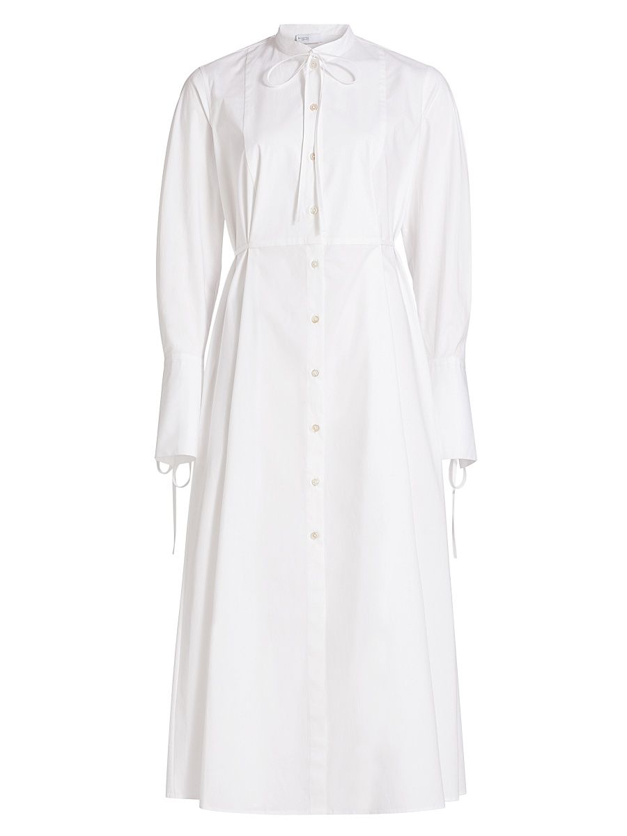 Women's Bibbed Stretch Cotton Tie-Waist Shirtdress - White - Size Medium