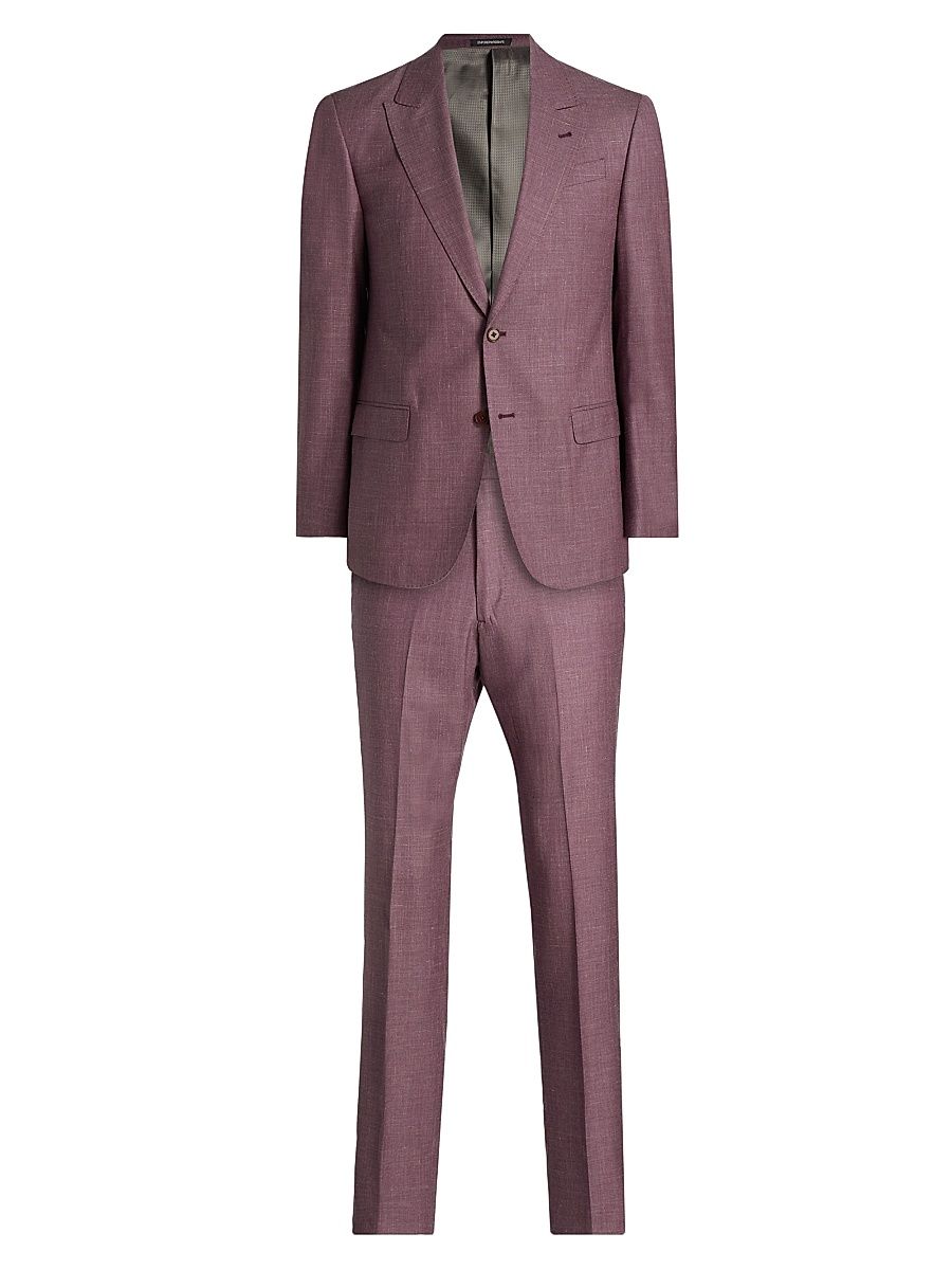 Men's Wool-Linen Peak Lapel Suit - Merlot - Size 42