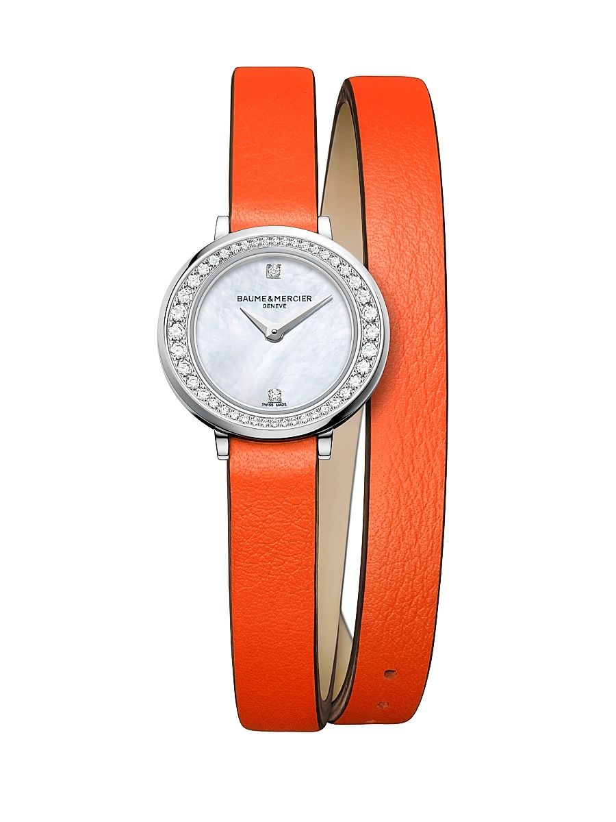 Women's Petite Promesse Diamond, Stainless Steel & Wraparound Leather Strap Watch - Orange