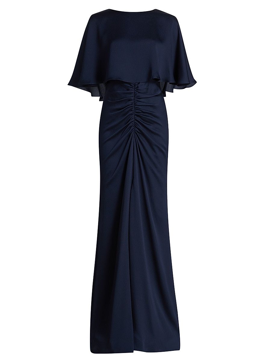 Women's Capelet Ruched Gown - Navy - Size 12