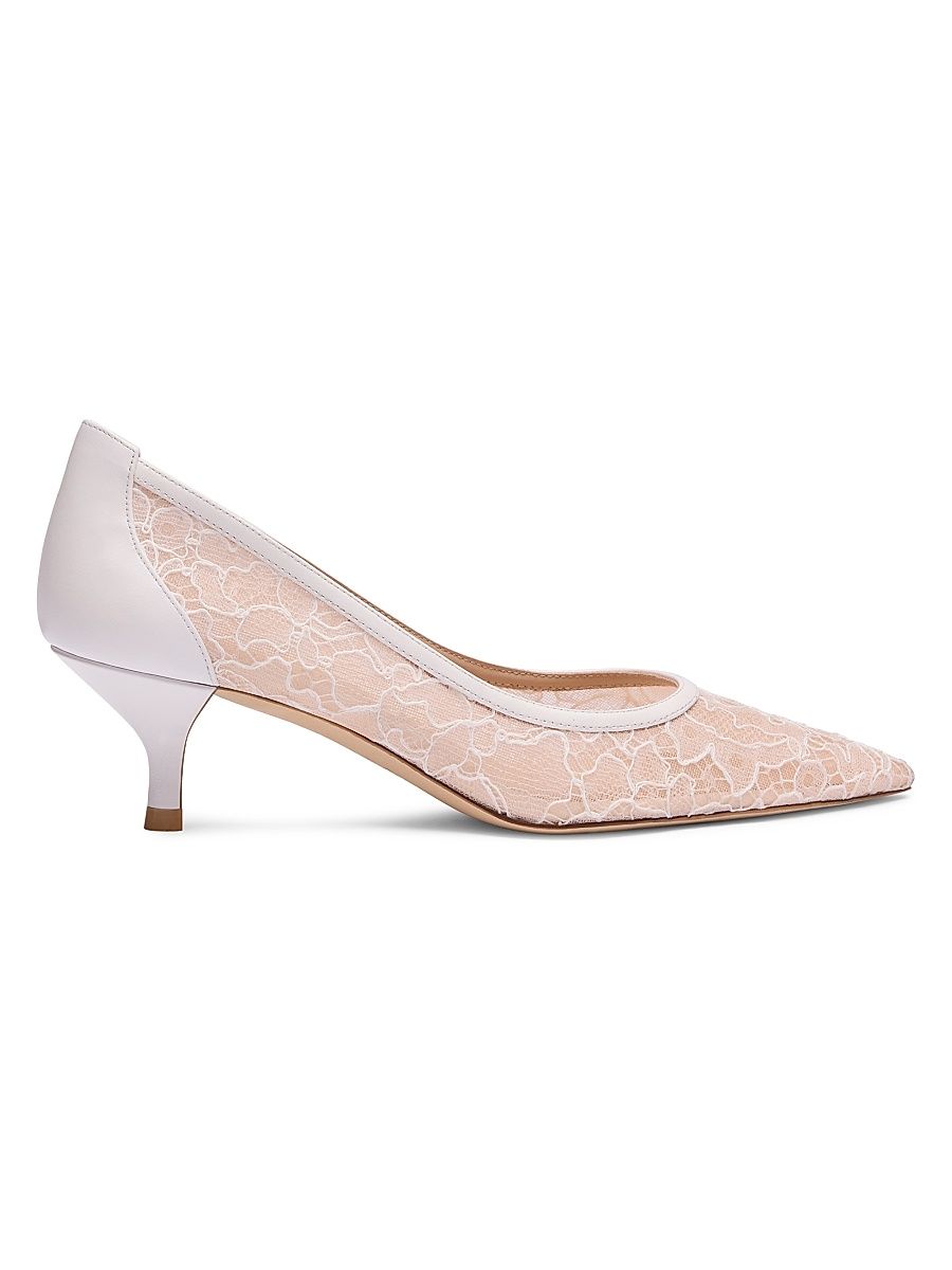 Women's Stuart Power 50MM Floral Lace Kitten-Heel Pumps - Beige And Blanco - Size 9.5