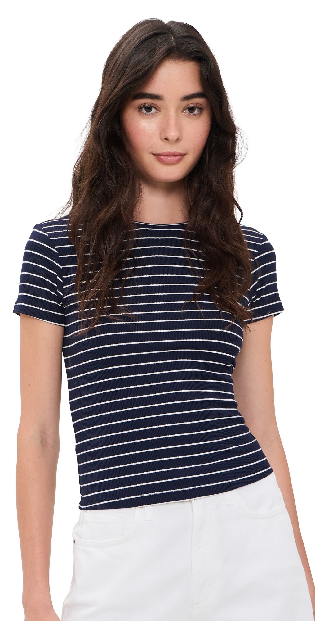 Good American The Rib Baby Tee SIMPLE STRIPE HORIZON INK XS