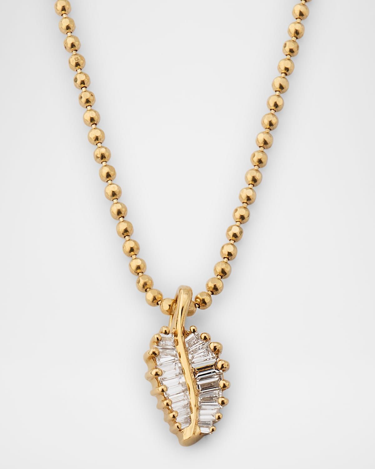 18K Yellow Gold Small Palm Leaf Diamond Necklace