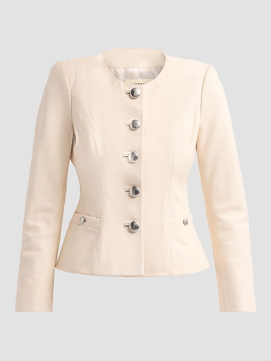Women's Mariella Collarless Leather Blazer - Vintage White - Size 2