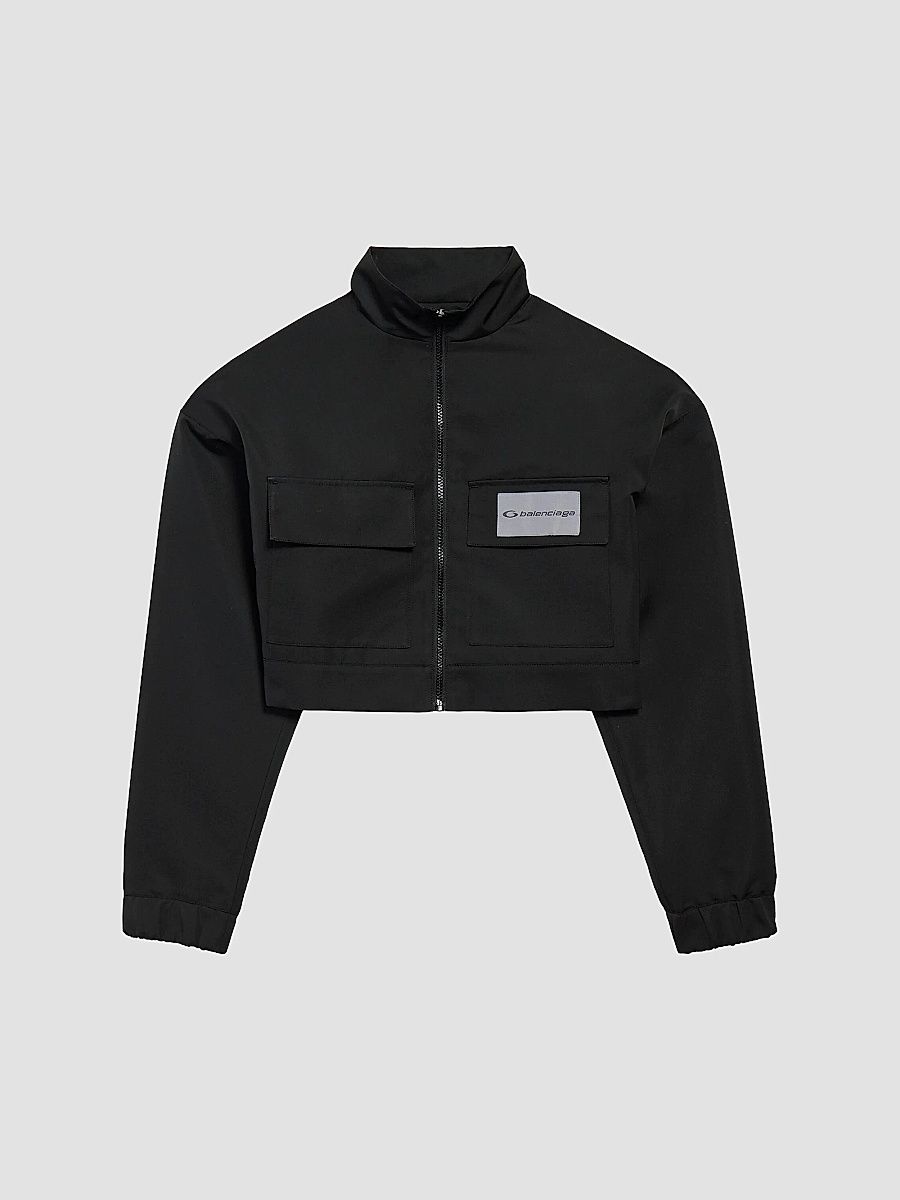 Balenciaga Women's Cropped Tracksuit Jacket - Black - Size 8