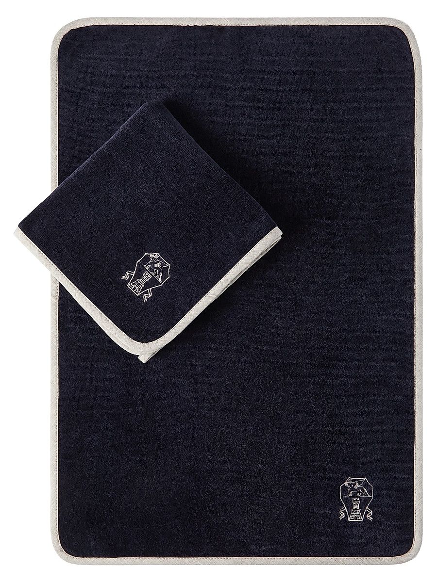 2 Piece Cotton Terrycloth Towel Set with Embroidery - Grey