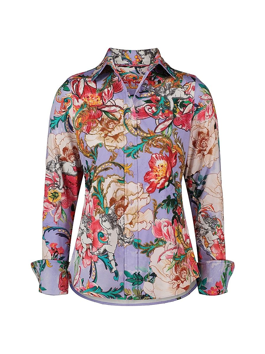 Women's Priscilla Floral Stretch-Cotton Shirt - Size Large
