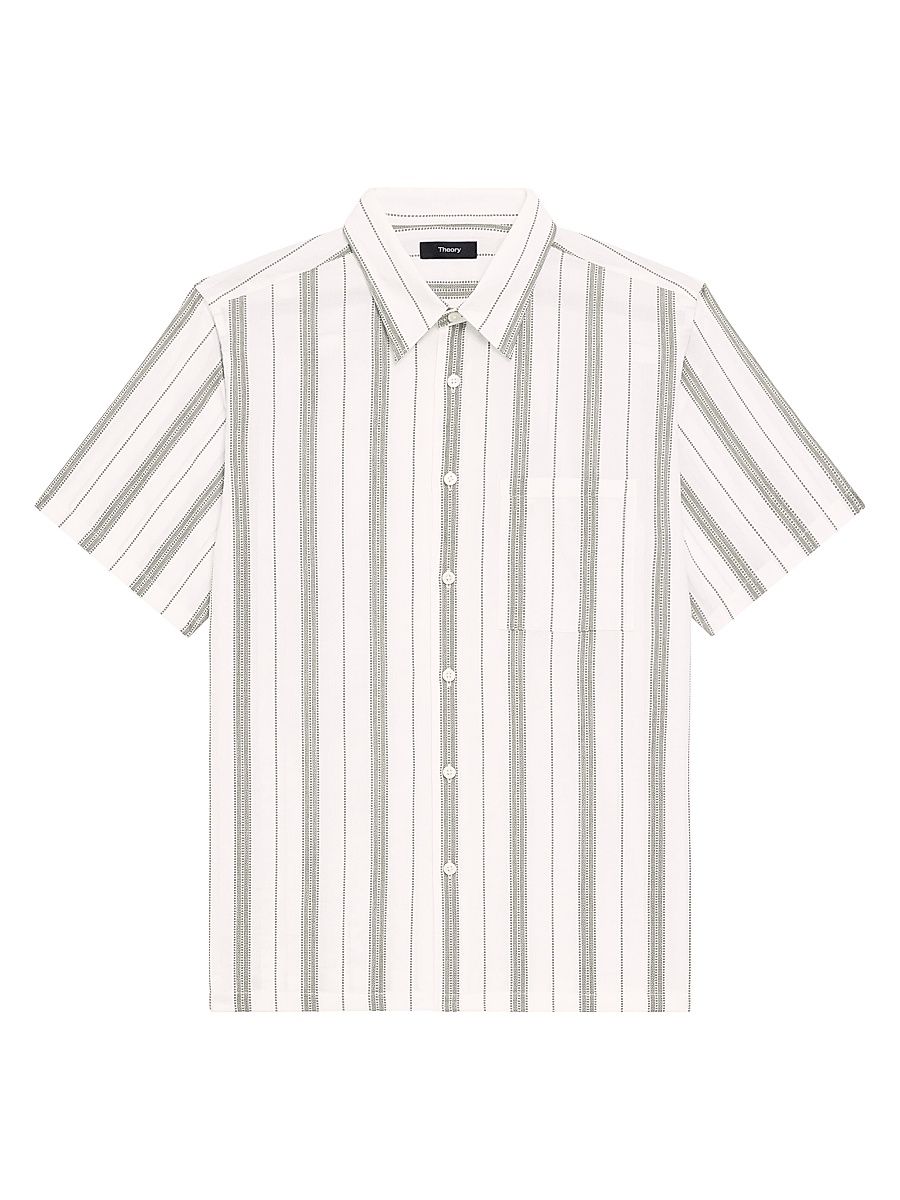 Men's Noll Striped Cotton Dobby Short-Sleeve Shirt - Ivory Orchard - Size XXL