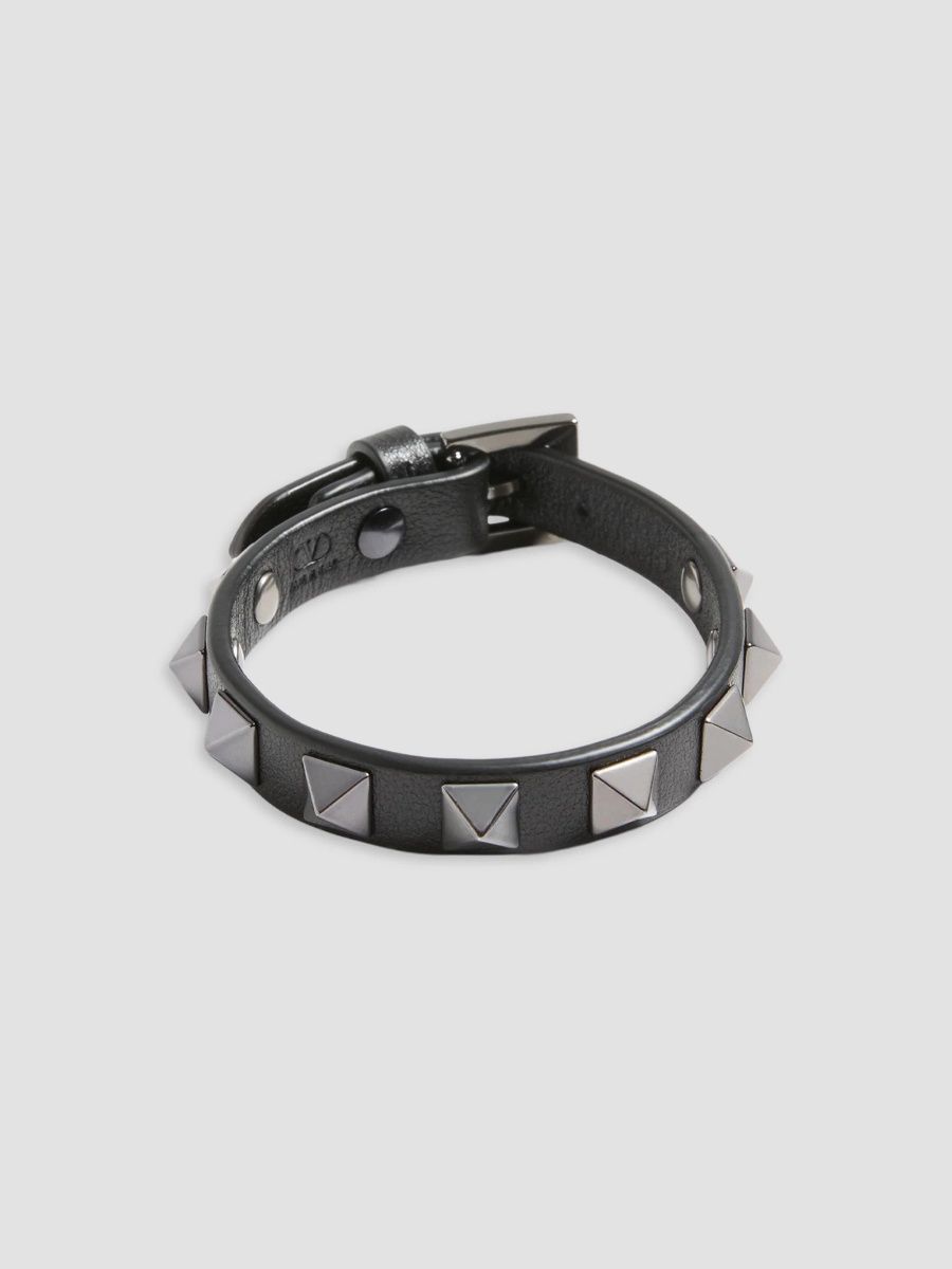 Valentino Women's Rockstud Leather Bracelet with Ruthenium Studs - Black
