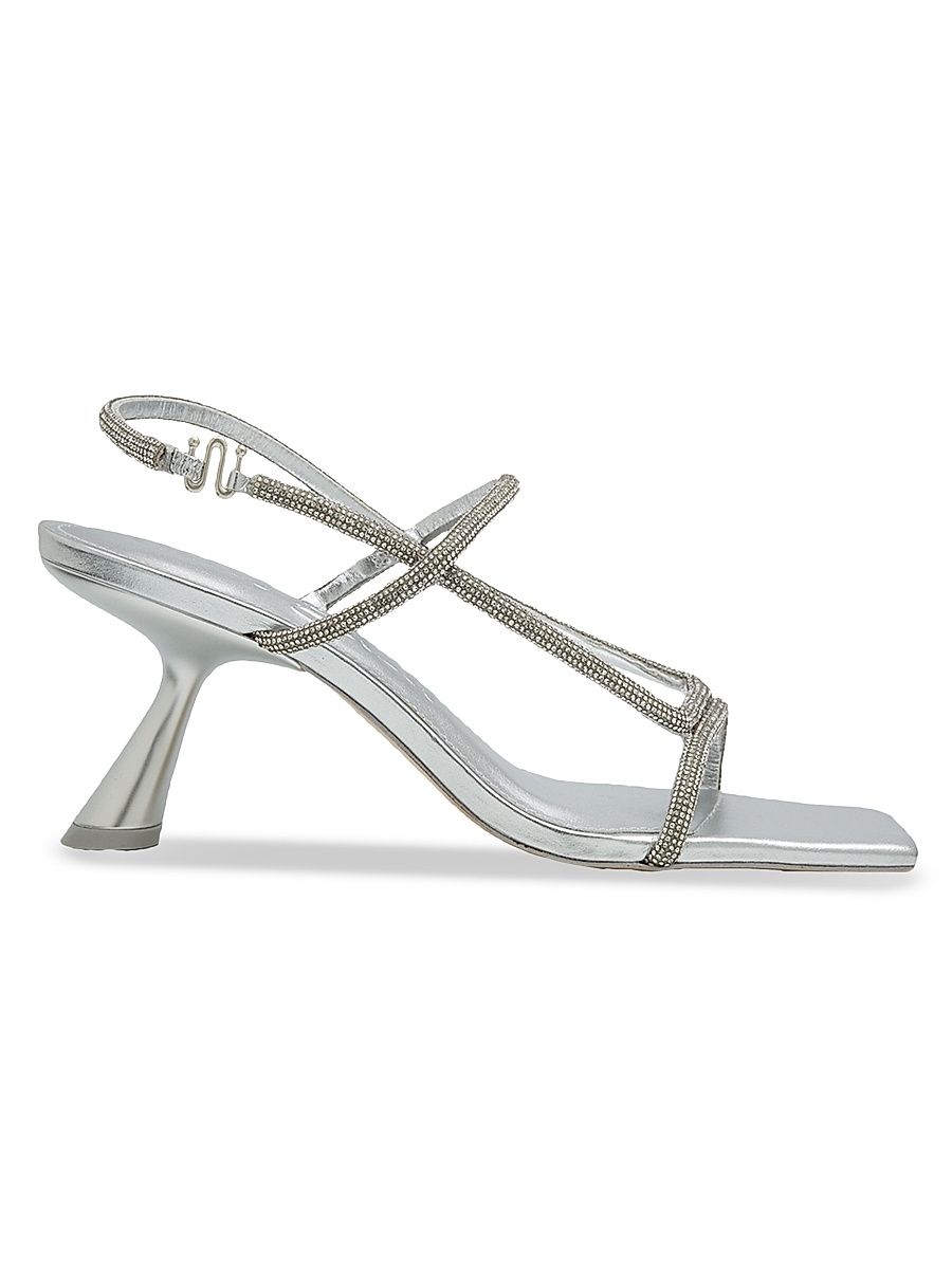 Women's Reina 70MM Rhinestone Metallic Leather Sandals - Silver - Size 10
