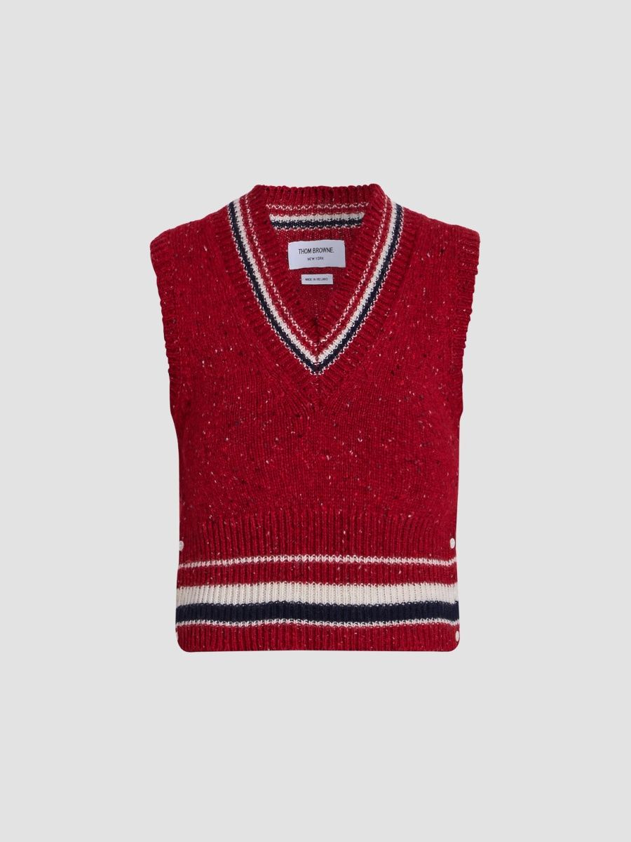 Thom Browne Women's Hector Wool-Mohair Pointelle Intarsia Vest - Red - Size 8