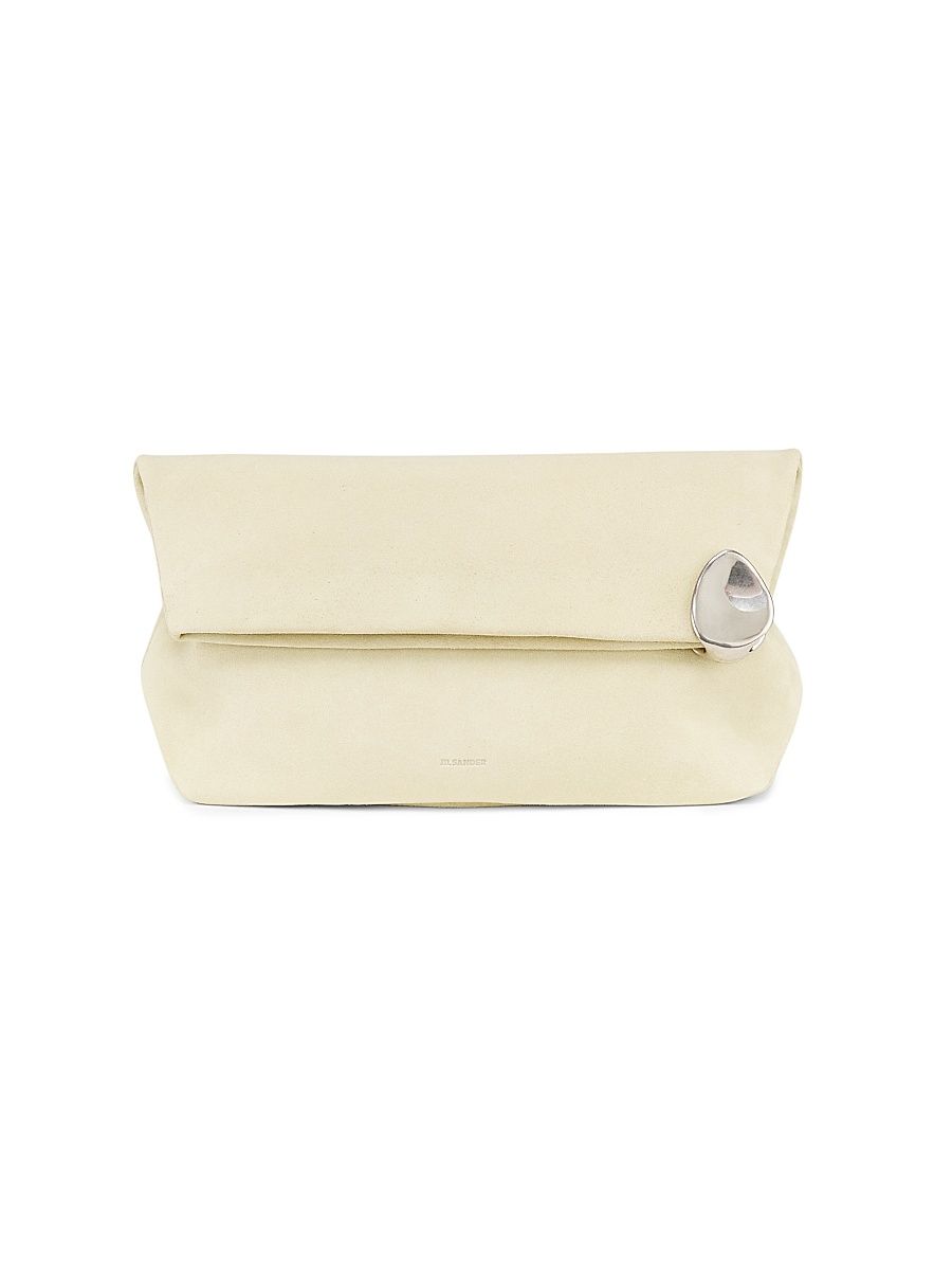 Women's Jewel Zip Leather Clutch - Ecru