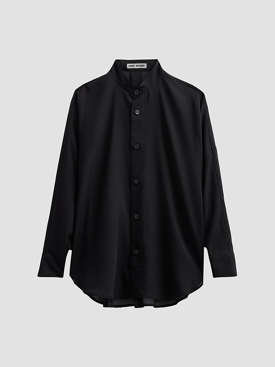 Women's Band Collar Wool-Blend Shirt - Black - Size Small