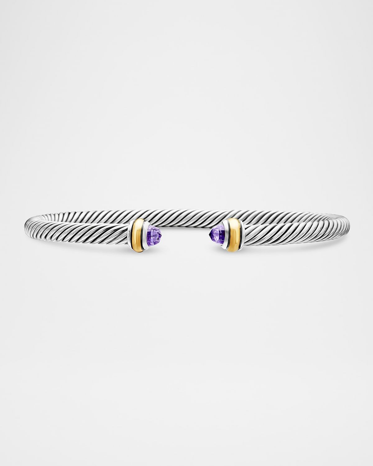 Cable Bracelet with Gemstone in Silver with 18K Gold, 4mm