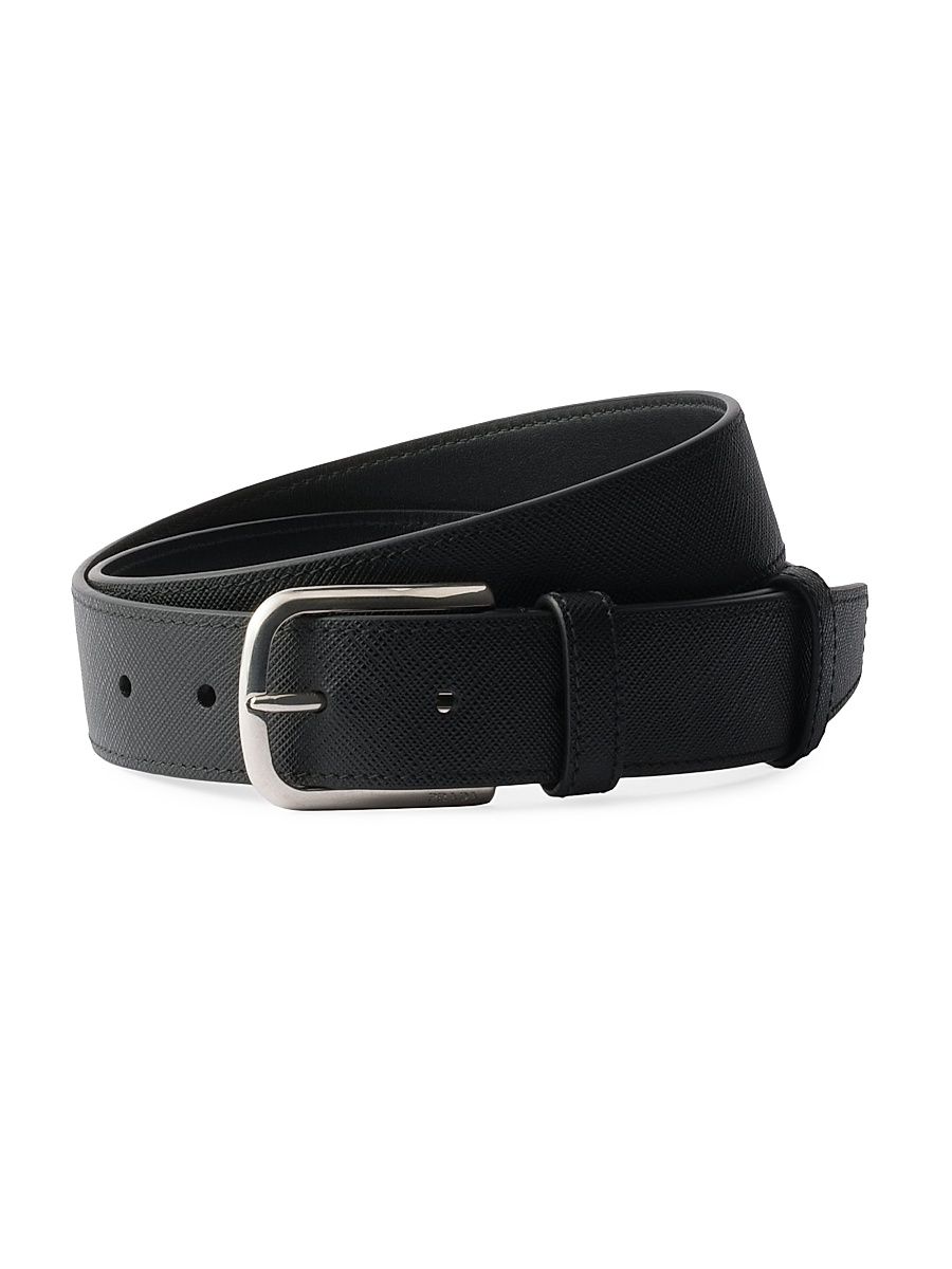 Men's Saffiano Leather Belt - Black - Size 42