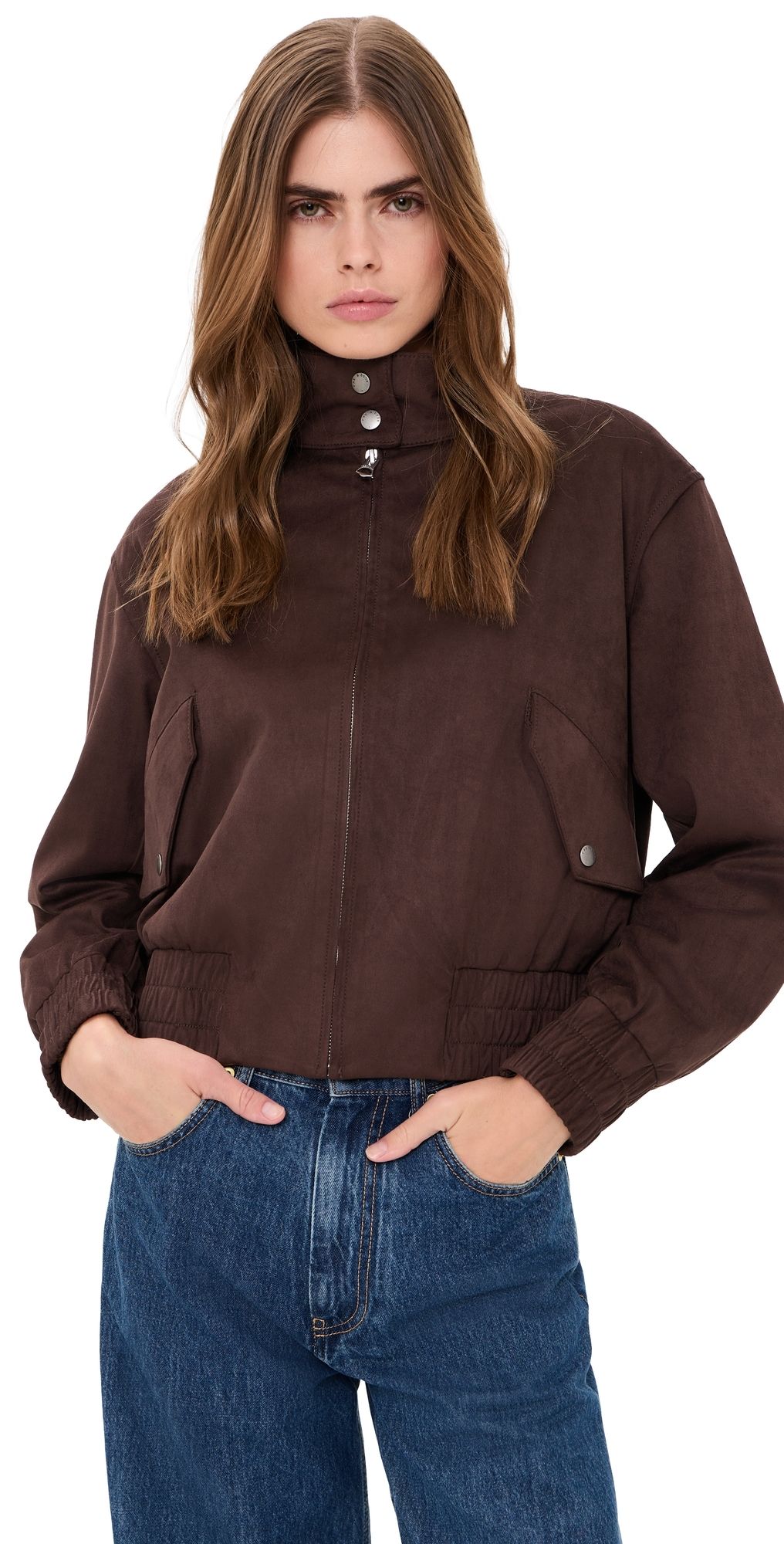 rag & bone Faux Suede Eliza Bomber Jacket Darkbrown XS