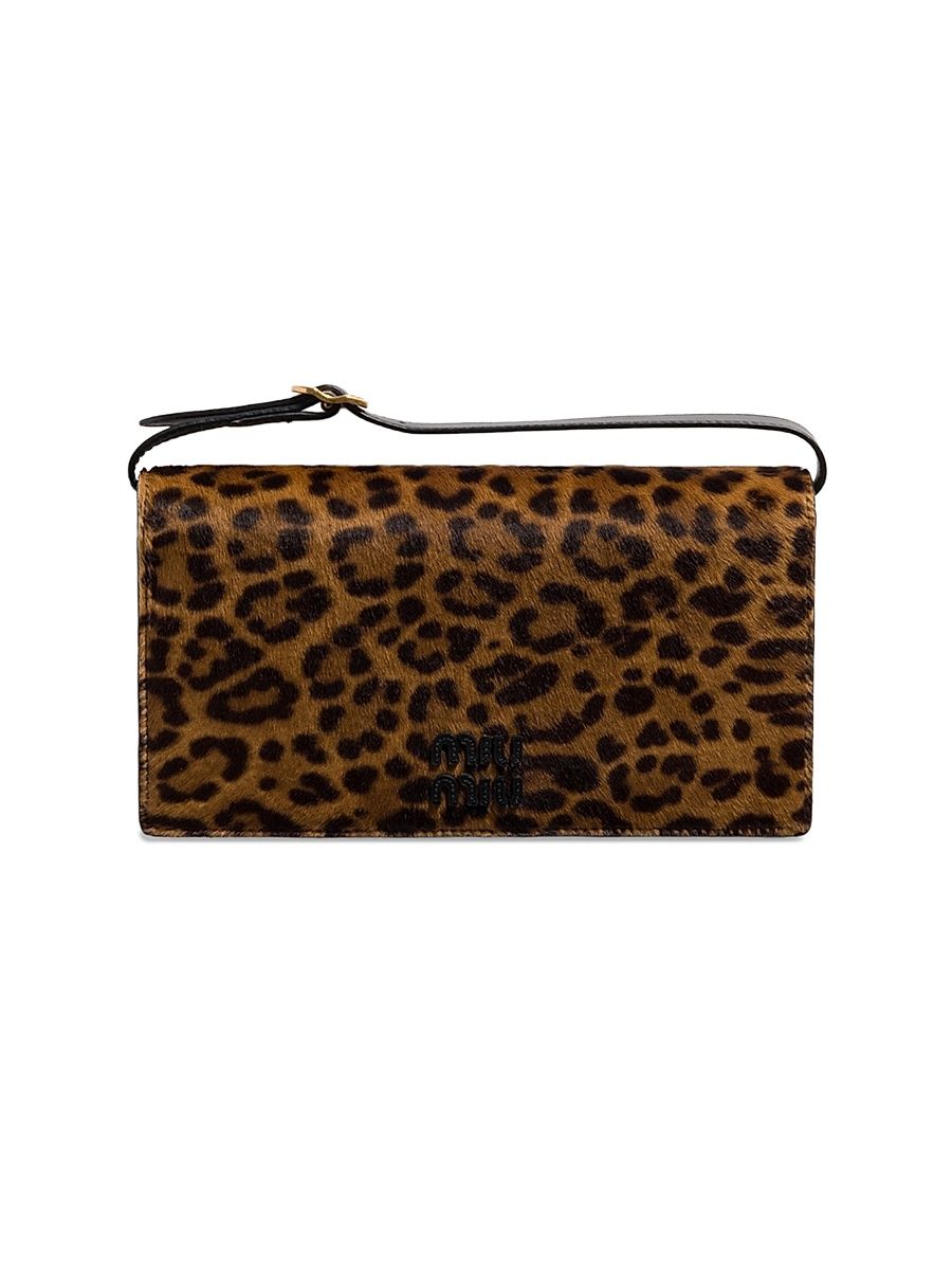 Women's Calf Hair Leather Wallet with Strap - Beige Khaki