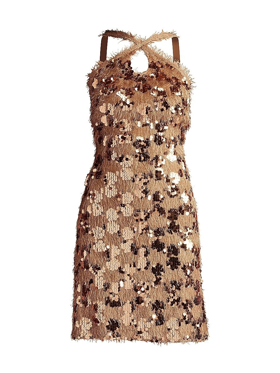 Women's Sequined Crisscross Minidress - Golden - Size Medium