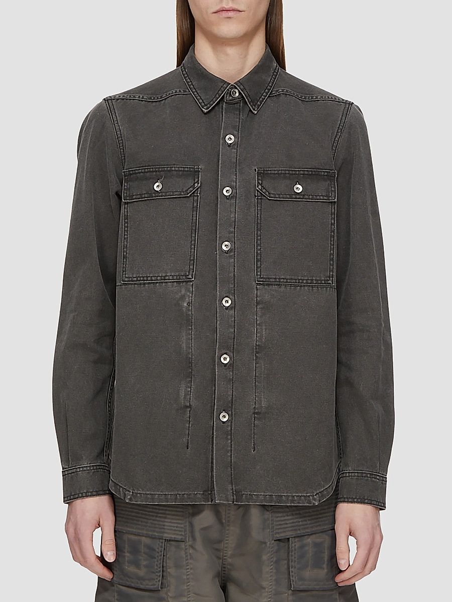 DRKSHDW by Rick Owens Men's Denim Fitted Outershirt - Gravel - Size Small