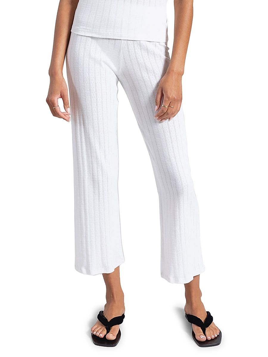 Women's Pointelle Burnout Crop Pants - White - Size XL