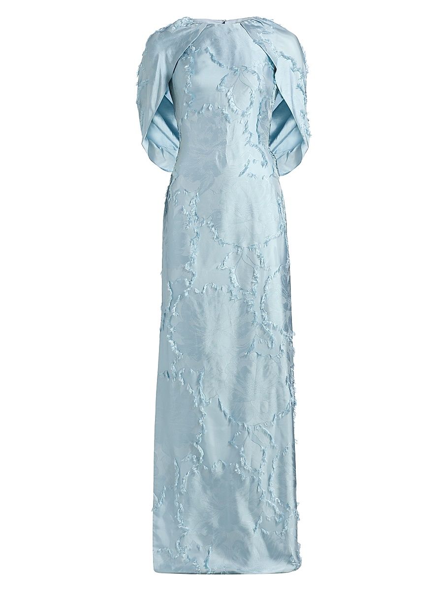 Women's Satin Cape-Detail Gown - Blue Grey - Size 14