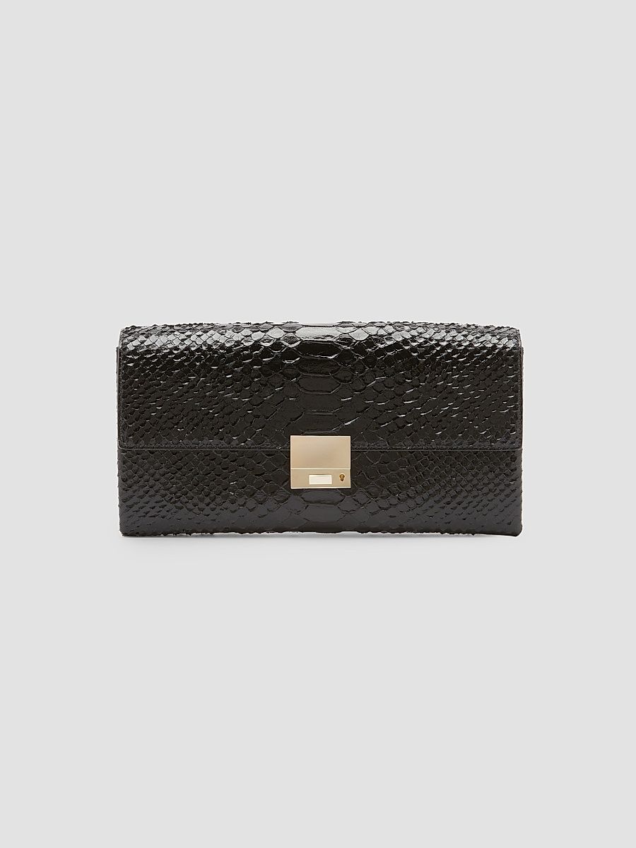 Women's Jean Python-Embossed Leather Clutch - Black