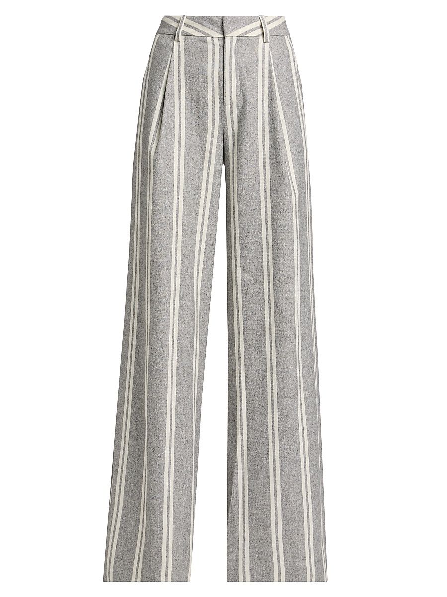 Women's Allanah Striped Mid-Rise Pants - Grey Ivory Stripe - Size 18