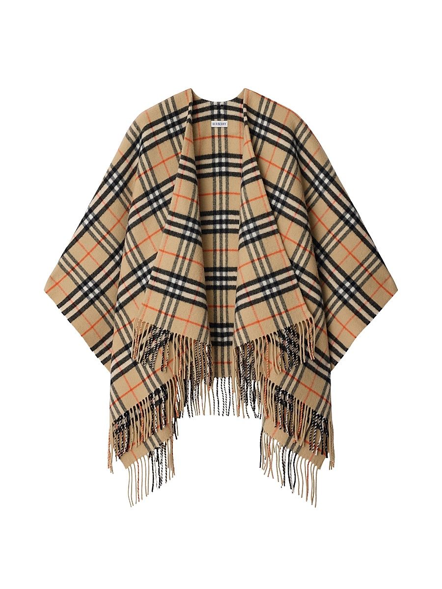 Women's Check Wool-Cashmere Cape - Sand