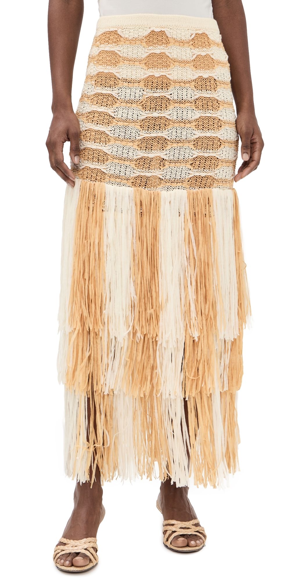 Ulla Johnson Giulietta Fringe Knit Skirt Beach L