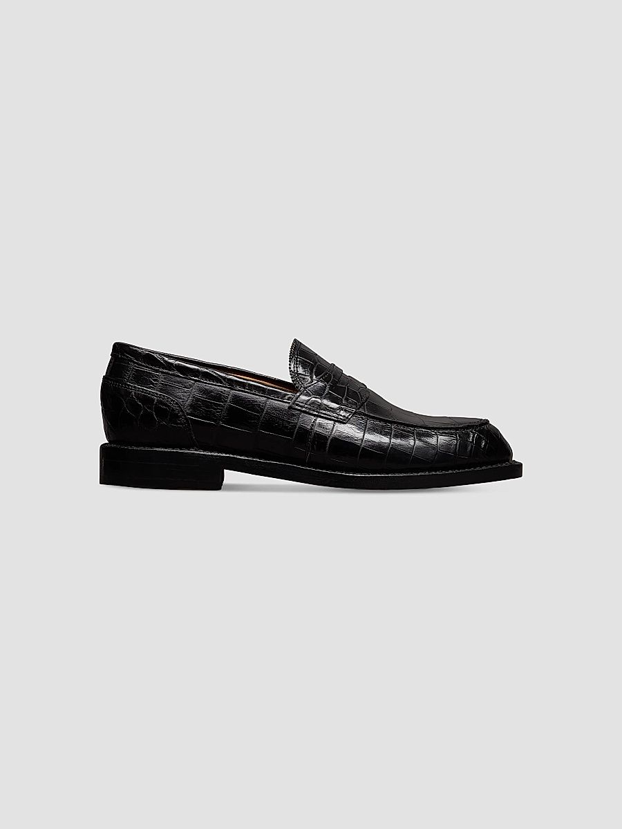 Men's Miller Croc-Embossed Leather Penny Loafers - Black Croc - Size 12