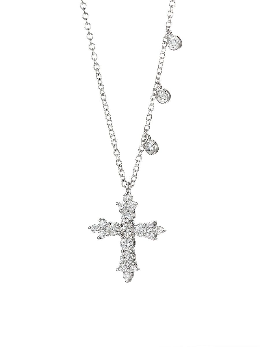 Women's Diamond & 14K White Gold Cross Necklace - White Gold