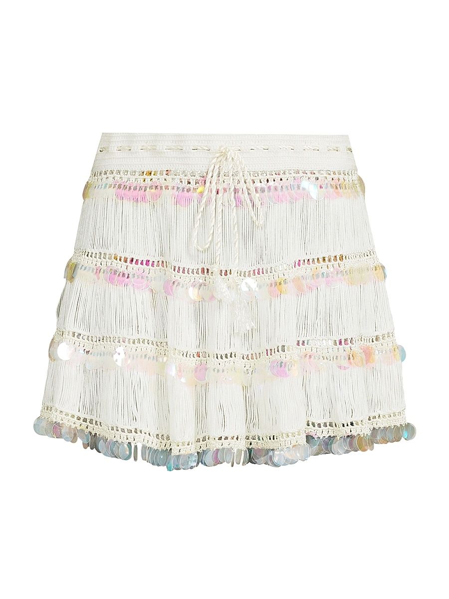 Women's Viola Hand-Crocheted Miniskirt - Ivory - Size Large