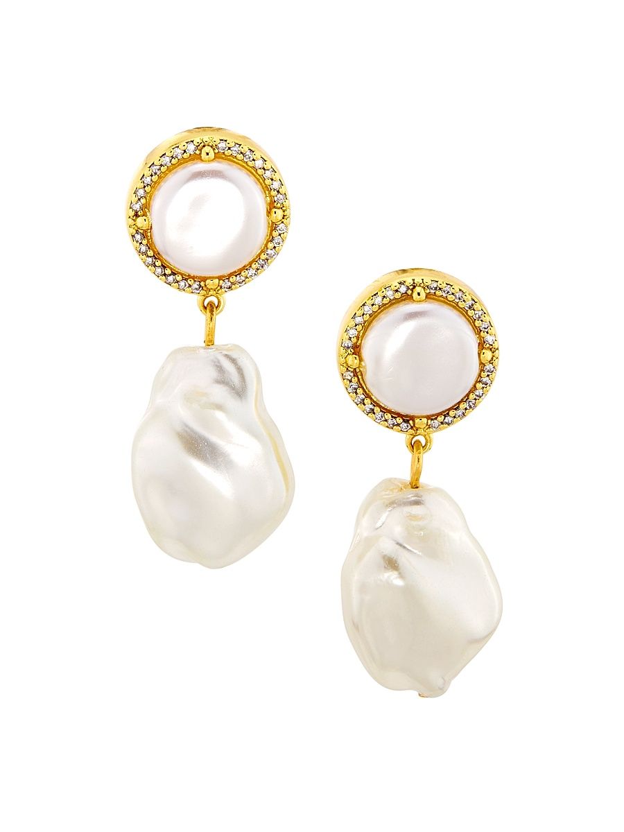 Women's Goldtone, Imitation Pearl & Rhinestone Drop Earrings - Gold