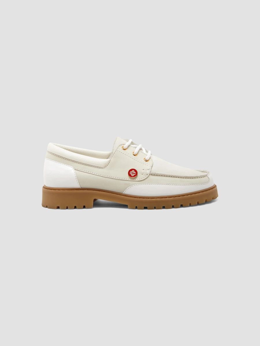 Casablanca Men's Hideki Leather Boat Shoes - White - Size 13