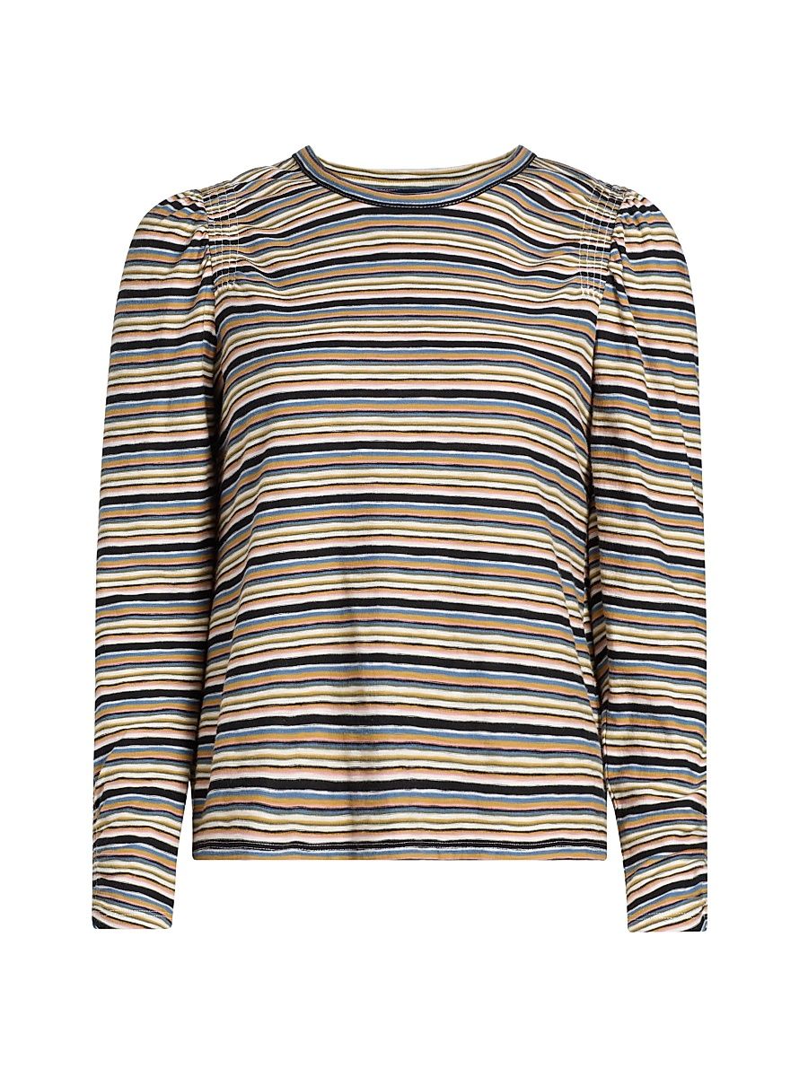 Women's Bouvet Striped Cotton Long-Sleeve T-Shirt - Variegated Multi Stripe - Size XL