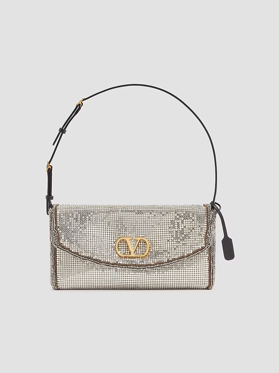 Valentino Women's DeVain Small Metallic Mesh Shoulder Bag - Silver