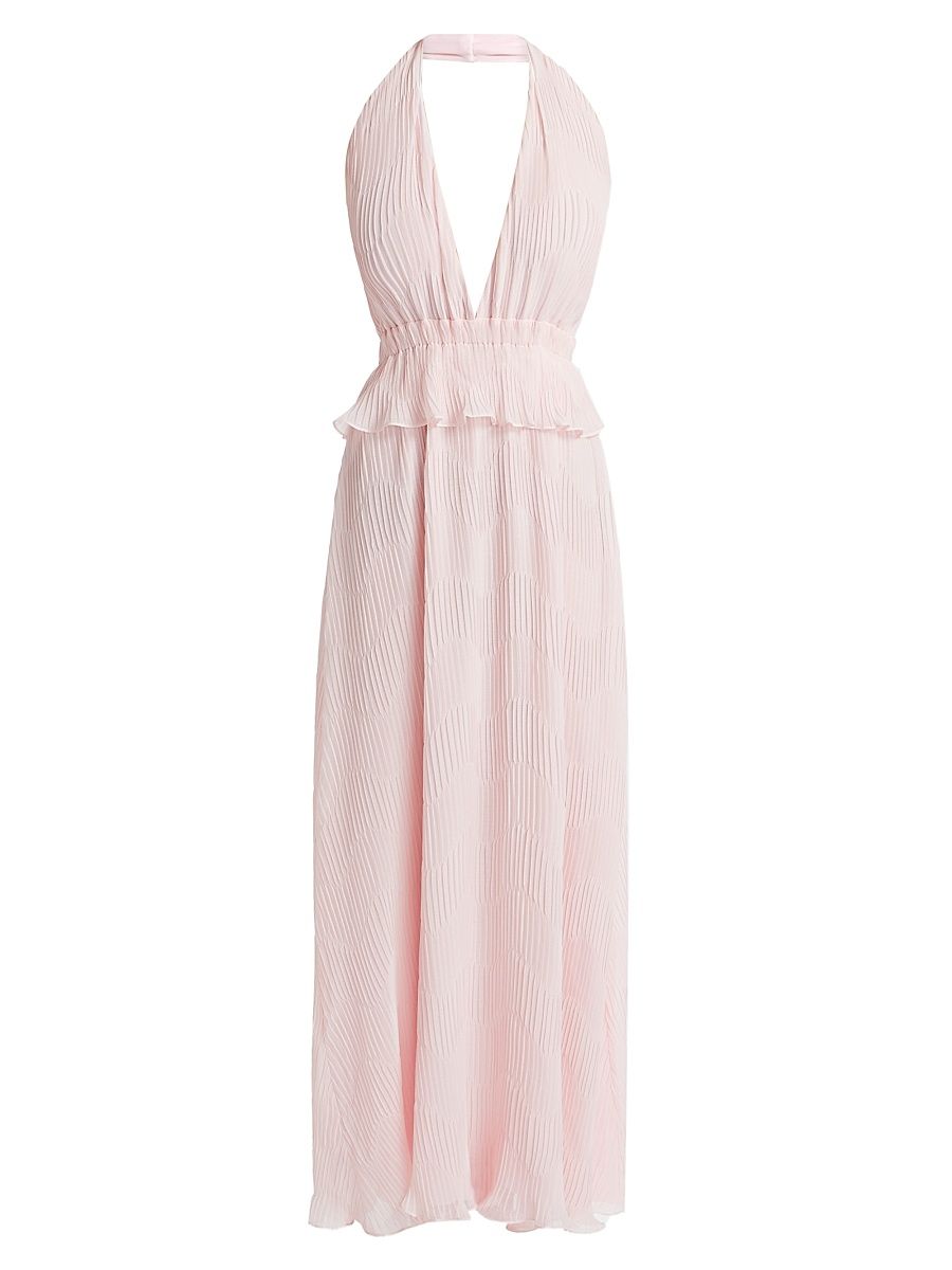 Women's Genevieve Plunging Halterneck Maxi Dress - Misty Pink - Size Large